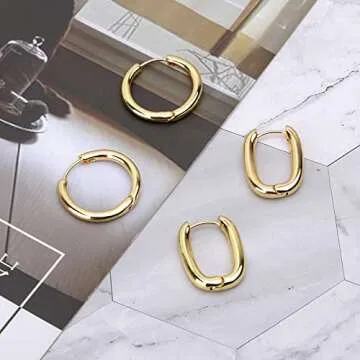Wgoud Chunky Gold Hoop Earrings Set for Women