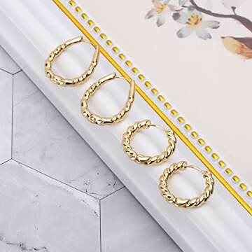 Wgoud Chunky Gold Hoop Earrings Set for Women
