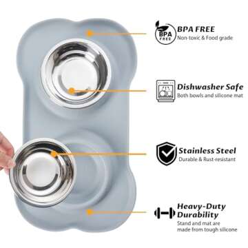 Hubulk Pet Dog Bowls 2 Stainless Steel Dog Bowl with No Spill Non-Skid Silicone Mat + Pet Food Scoop...