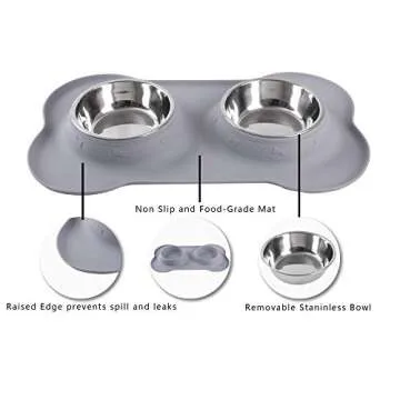 Hubulk Pet Dog Bowls 2 Stainless Steel Dog Bowl with No Spill Non-Skid Silicone Mat + Pet Food Scoop Water and Food Feeder Bowls for Feeding Small Medium Large Dogs Cats Puppies (Medium, Gray)