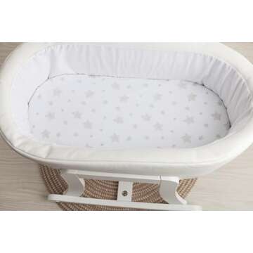 Ely's & Co. Bassinet Sheet Set 2 Pack 100% Jersey Cotton for Baby Girl and Baby Boy - Tan Drawn Star Design