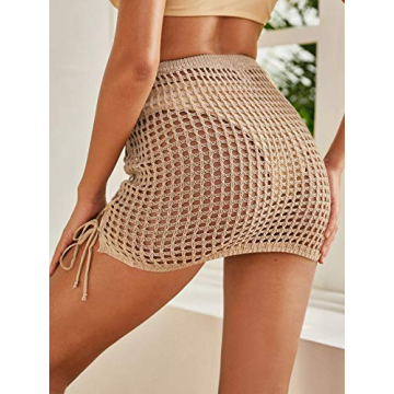 SOLY HUX Women's Elastic Waist Tassel Crochet Beach Cover Up