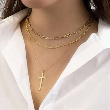Layered Cross Necklace for Women Layered Turquoise Cross Link Necklace for Women Layering Cross Chain Necklaces for Women