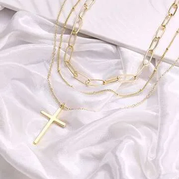 Layered Cross Necklace for Women Layered Turquoise Cross Link Necklace for Women Layering Cross Chain Necklaces for Women