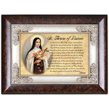 Cottage Garden St. Therese of Lisieux Dark Wood Finish Jewelry Music Box Plays Tune Ave Maria