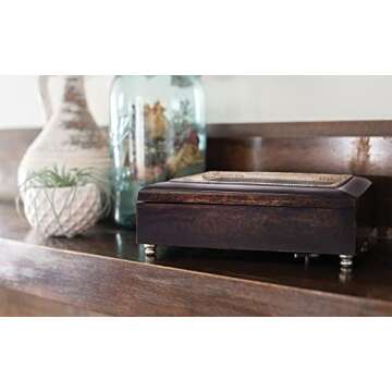 Cottage Garden St. Therese of Lisieux Dark Wood Finish Jewelry Music Box Plays Tune Ave Maria