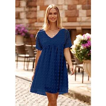 KIRUNDO Womens Summer Dresses 2024 Casual V Neck Short Sleeve Swiss Dot Ruffle Loose Flowy Mini Baby...