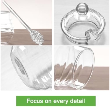 hiwafifi Glass Honey Jar with Dipper and Lid, 10oz Heat Resistant Honey Pot, Honey Diapenser Container for Storing Honey Syrup, Home and Kitchen Organization, Gifts for Her Christmas, Coffee Bar Decor