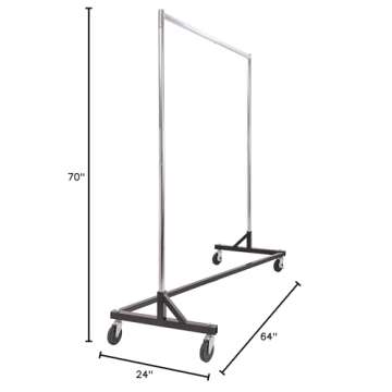 Commercial Garment Rack (Z Rack) - Rolling Clothes Rack, Z Rack With KD Construction With Durable Square Tubing, Commercial Grade Clothing Rack, Heavy Duty Chrome Commercial Garment Rack