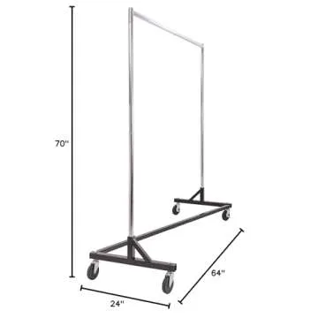 Commercial Garment Rack (Z Rack) - Rolling Clothes Rack, Z Rack With KD Construction With Durable Square Tubing, Commercial Grade Clothing Rack, Heavy Duty Chrome Commercial Garment Rack
