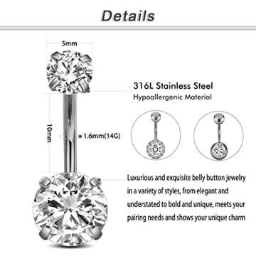 Incaton 14G Belly Button Rings - Stylish and Hypoallergenic