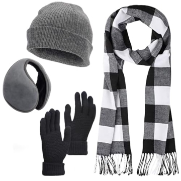 Cosweet Scarf and Gloves Set - 5-Piece Knitted Winter Warmer Set with Beanie Hat and Earmuffs