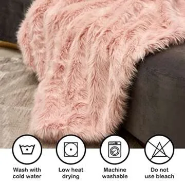 Pink Faux Fur Throw Blanket, Luxury Modern Blush Home Throw Blanket, Super Warm, Fuzzy, Elegant, Fluffy Thick Heavy Decoration Blanket Scarf for Sofa, Couch and Bed, 50''x 60''