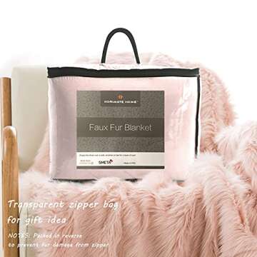 Pink Faux Fur Throw Blanket, Luxury Modern Blush Home Throw Blanket, Super Warm, Fuzzy, Elegant, Fluffy Thick Heavy Decoration Blanket Scarf for Sofa, Couch and Bed, 50''x 60''