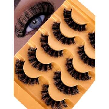 5 Pairs of Natural Voluminous False Eyelashes - 5D Faux Mink Lashes, Soft and Fluffy for Everyday Natural Look (5Pairs-7D-45)