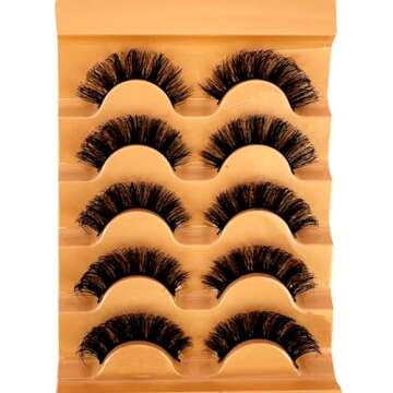 5 Pairs of Natural Voluminous False Eyelashes - 5D Faux Mink Lashes, Soft and Fluffy for Everyday Natural Look (5Pairs-7D-45)