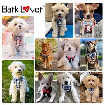 Bark Lover Small Puppy Harness with Bowtie, Adjustable Dog Vest Mesh Tuxedo Harness for Small Dog Kitten, Perfect for Party Wedding Holiday (S, Blue Plaid)