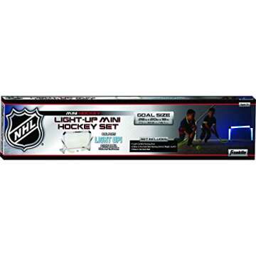 Franklin Sports NHL Knee Hockey Set - Includes 1 Light Up Hockey Goal, 2 Mini Sticks + 1 Ball - Glow in The Dark - Great Toy for Kids