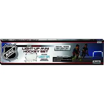 Franklin Sports NHL Knee Hockey Set - Includes 1 Light Up Hockey Goal, 2 Mini Sticks + 1 Ball - Glow in The Dark - Great Toy for Kids
