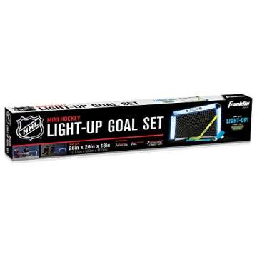 Franklin Sports NHL Knee Hockey Set - Includes 1 Light Up Hockey Goal, 2 Mini Sticks + 1 Ball - Glow in The Dark - Great Toy for Kids