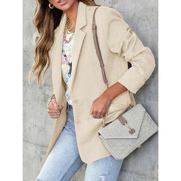 Cicy Bell Womens Casual Blazer Oversized Notch Lapel Work Office Suit Jacket Fall Warm Long Sleeve Outerwear Beige