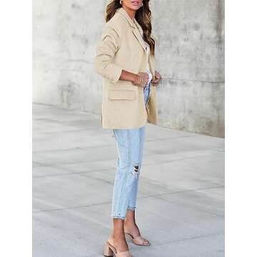 Cicy Bell Womens Casual Blazer Oversized Notch Lapel Work Office Suit Jacket Fall Warm Long Sleeve Outerwear Beige