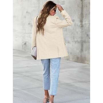 Cicy Bell Womens Casual Blazer Oversized Notch Lapel Work Office Suit Jacket Fall Warm Long Sleeve Outerwear Beige