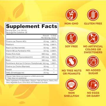 Super B Complex Liquid Vitamin Supplement | 500mg B12 and 50mg B6 | 32oz. | Liquid B-Complex Vitamin...