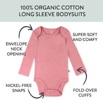 HonestBaby 10-Pack Long Sleeve Bodysuits One-piece 100% Organic Cotton for Infant Baby Boys, Girls, Unisex , Rainbow Pinks, 12 Months