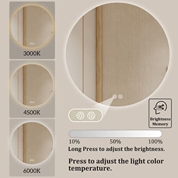 BuLife Round LED Bathroom Mirror with Anti-Fog Technology