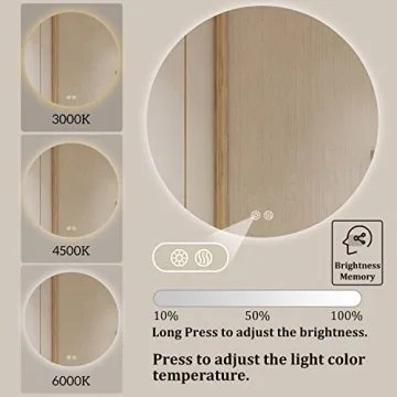 BuLife Round LED Bathroom Mirror with Anti-Fog Technology