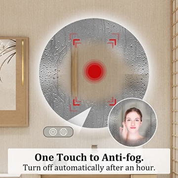 BuLife Round LED Bathroom Mirror with Anti-Fog Technology