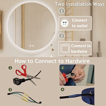 BuLife Round LED Bathroom Mirror with Anti-Fog Technology