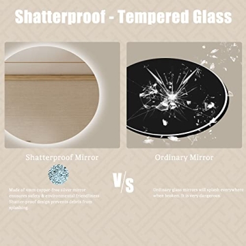 BuLife Round LED Bathroom Mirror with Anti-Fog Technology