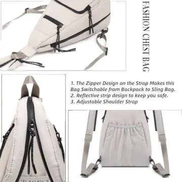 ER.Roulour Ultra-lightweight Sling Bag Puffy Crossbody Bag Cotton Padding Backpack Shoulder Daypack for Men Women