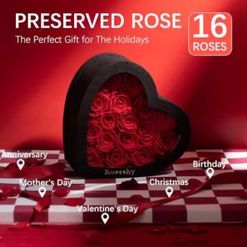 Valentines Day Flowers Roses Gifts for Her,16pcs Red Forever Preserved Roses in Heart Shape Gift Box,Valentines Day Delivery Prime Gifts-Roses Gifts for Women,Mom.
