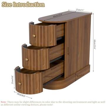 End Table with 3 Drawers, Narrow Sofa Side Tables for Living Room, Slim Nightstand with Retro Metal ...
