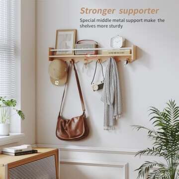 SZYOUYUE Nursery Bookshelves Wall Mounted，34inch，Set of 3, Floating Shelf Kids Coat Rack with 6Hooks,Hanging Shelf for Baby Nursery Room Décor, Patent Number: 29924445,Burlywood