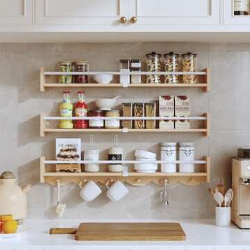 SZYOUYUE Nursery Bookshelves Wall Mounted，34inch，Set of 3, Floating Shelf Kids Coat Rack with 6Hooks,Hanging Shelf for Baby Nursery Room Décor, Patent Number: 29924445,Burlywood