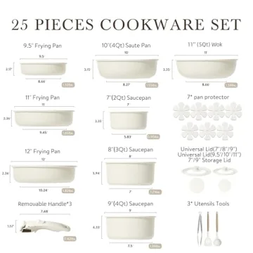 CAROTE 25pcs Nonstick Cookware Set with Detachable Handles