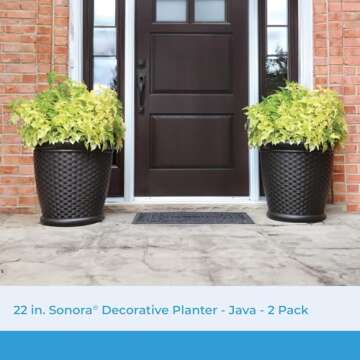 Suncast 22" Sonora Resin Wicker Planter Contemporary Lightweight Flower Pot for Indoor and Outdoor U...