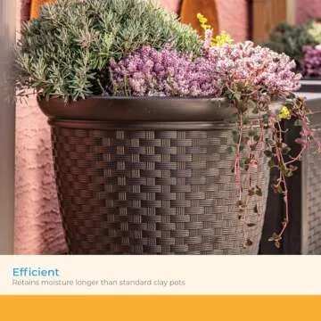 Suncast 22" Sonora Resin Wicker Planter Contemporary Lightweight Flower Pot for Indoor and Outdoor Use, Home, Yard, or Garden, Set of 2, Java