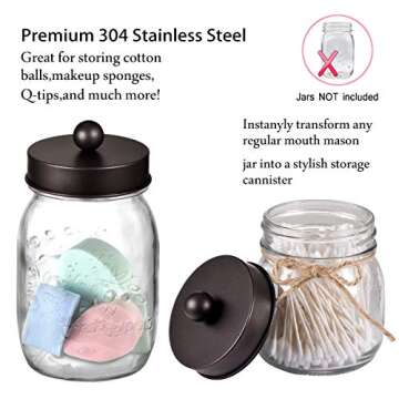 Jar Bathroom Accessories Lids Set(4pcs) - Jar Not Included - Soap Dispenser,Toothbrush Holder,and Apothecary Storage Jars Lids for Regular Mouth Mason Jars - Rustproof Stainless Steel，Bronze