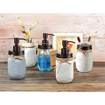 Jar Bathroom Accessories Lids Set(4pcs) - Jar Not Included - Soap Dispenser,Toothbrush Holder,and Apothecary Storage Jars Lids for Regular Mouth Mason Jars - Rustproof Stainless Steel，Bronze