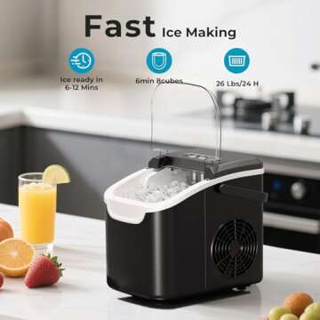 Countertop Ice Maker Machine - Fast Ice Production, Self-Cleaning