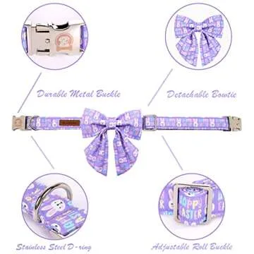 MR. CHUBBYFACE Easter Dog Collar Purple Rabbit Dog Collar with Flower Adjustable Dog Collar Bowtie for Small Medium Large Dogs