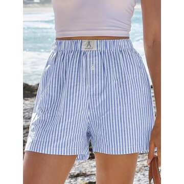 ANRABESS Boxer Shorts for Women Gingham Pajama 2025 Summer Casual Lounge Sleep Plaid Shorts Y2K Beac...