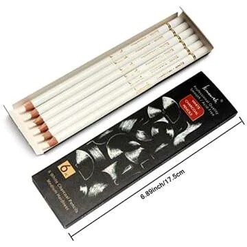 Brusarth White Charcoal Pencils Drawing Set, Professional 6 Pieces Sketch Highlight White Pencils for Drawing, Sketching, Shading, Blending, White Chalk Pencils for Beginners & Artists