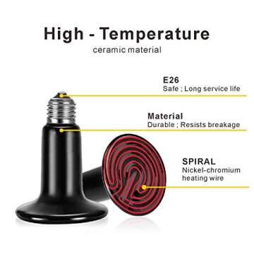 Aygrochy Reptile Heat Lamp, 100W and Clamp Lamp Light with 8.5" Detachable Aluminum Reflector, 6 feet Cord, Digital Thermometer