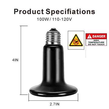 Aygrochy Reptile Heat Lamp, 100W and Clamp Lamp Light with 8.5" Detachable Aluminum Reflector, 6 feet Cord, Digital Thermometer